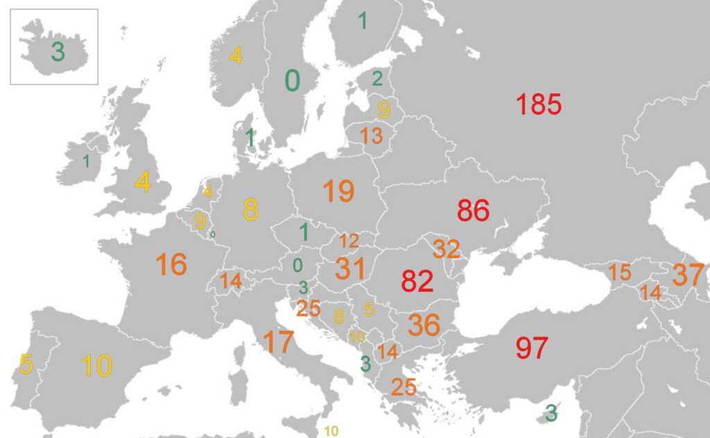 ECHR European Court of Human Rights Violations 2020 country map